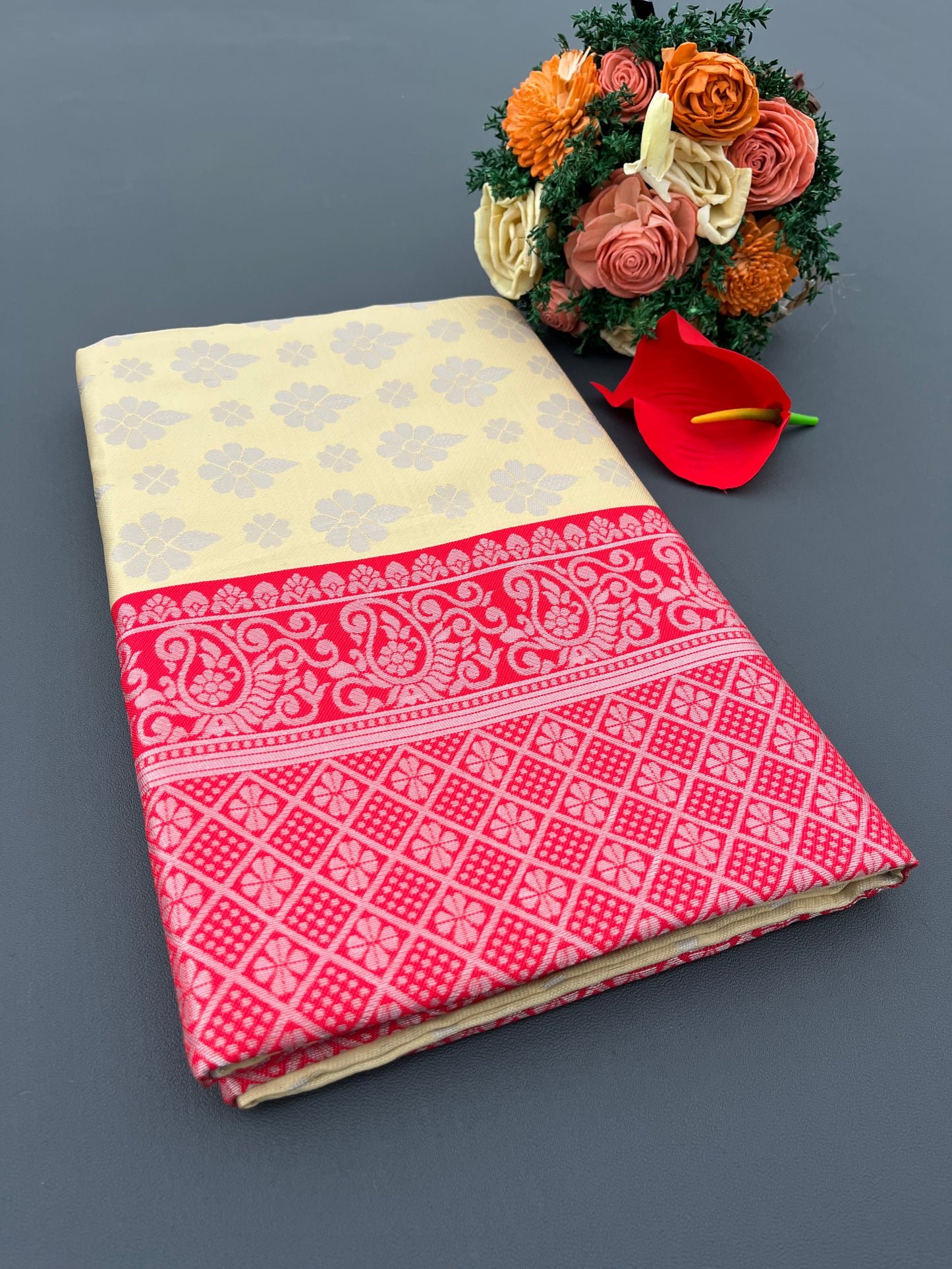chikku red saree traditional touch with a modern hue
