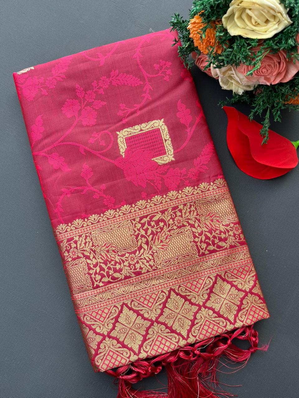 pink banarasi silk saree