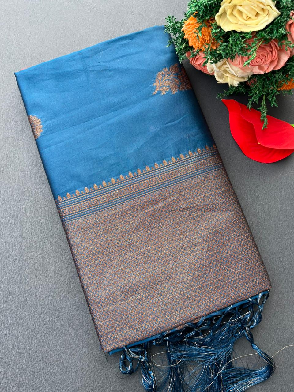 blue soft silk banarasi saree