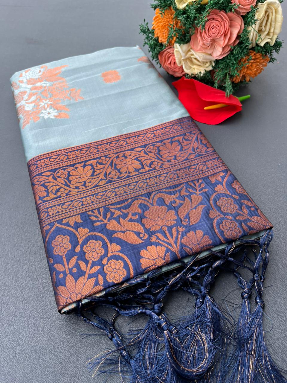 light sky south kanjivaram silk saree