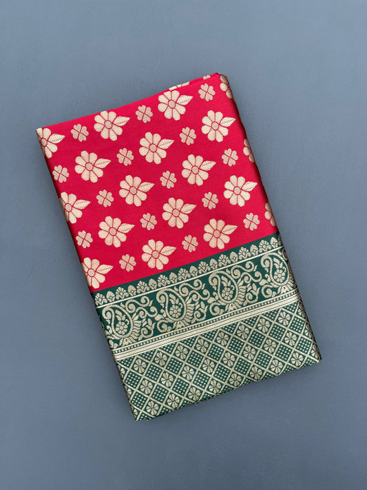 Red Flower Style Saree Floral Elegance in Vibrant Red