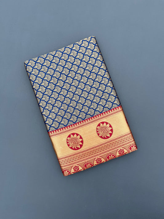 Blue Golden Saree Royal Look with a Touch of Glam