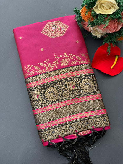 BLACK & PINK SOFT SILK BANARASI SAREE