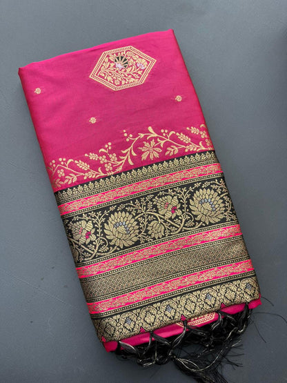 BLACK & PINK SOFT SILK BANARASI SAREE