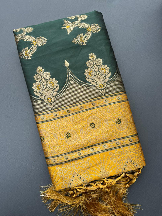 GREEN & YELLOW SOFT SILK BANARASI SAREE