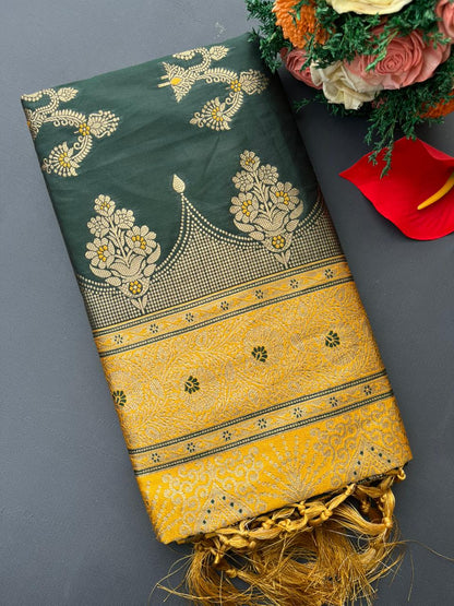 GREEN & YELLOW SOFT SILK BANARASI SAREE