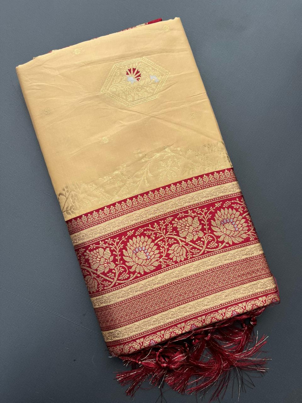 chikku & red banarasi silk saree