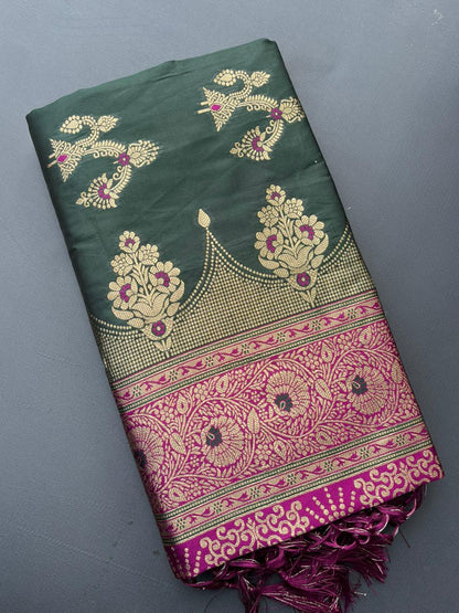 GREEN & PINK SOFT SILK BANARASI SAREE