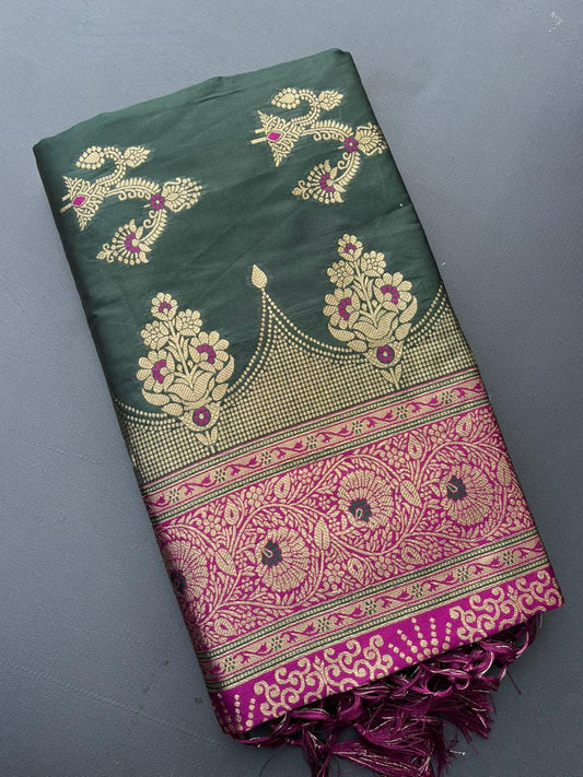 GREEN & PINK SOFT SILK BANARASI SAREE