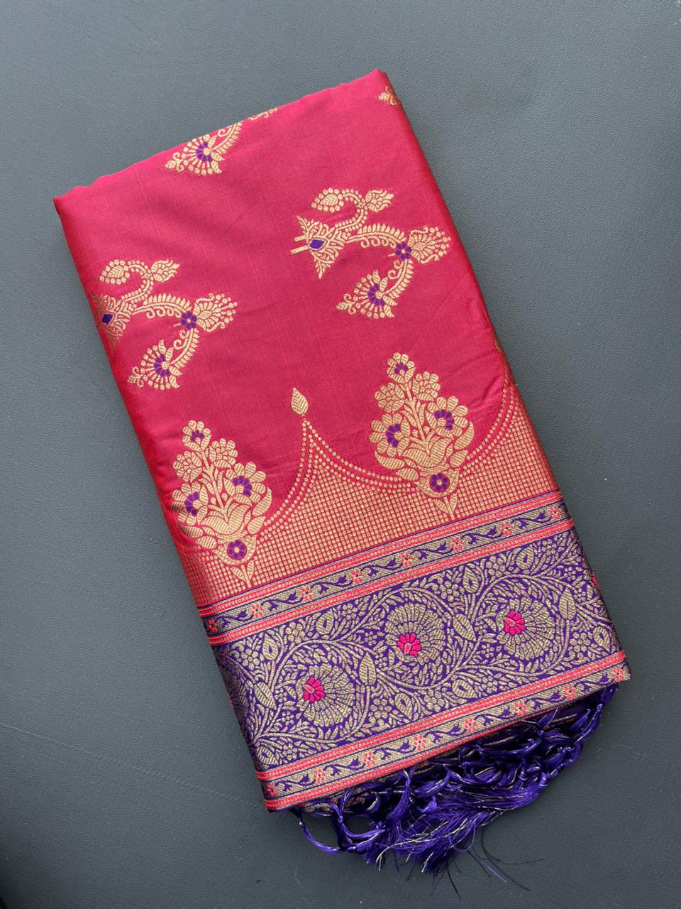 pink & blue soft silk banarasi saree