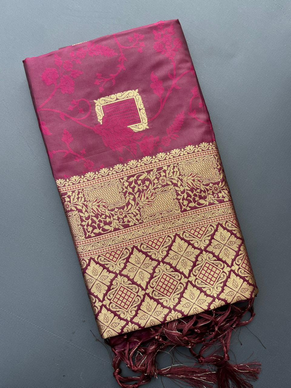 pink & golden banarasi silk saree