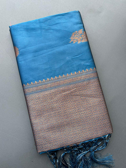 BLUE SOFT SILK BANARASI SAREE