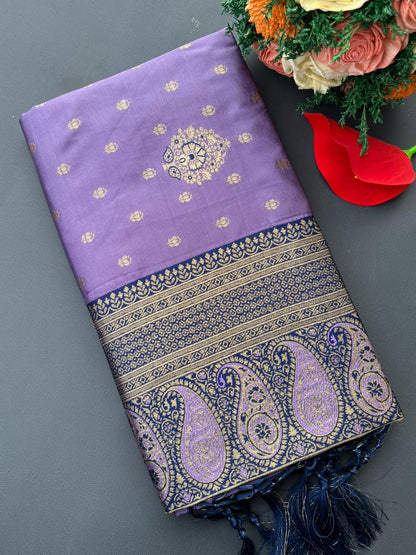LIGHT PURPLE & BLACK SOFT SILK BANARASI SAREE