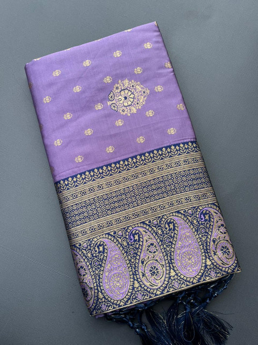 LIGHT PURPLE & BLACK SOFT SILK BANARASI SAREE
