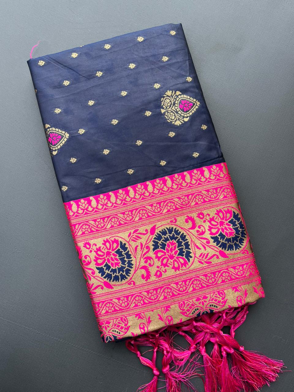 blue & pink soft silk banarasi saree