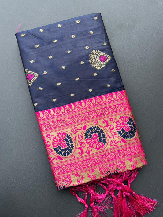 BLUE & PINK SOFT SILK BANARASI SAREE