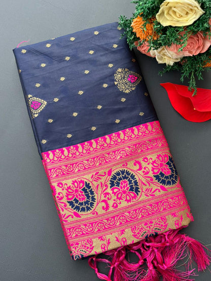 BLUE & PINK SOFT SILK BANARASI SAREE