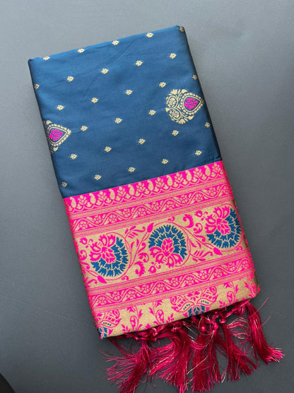 BLUE & PINK SOFT SILK BANARASI SAREE