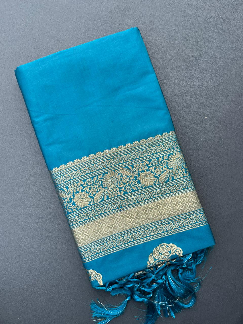 sky blue soft banarasi silk saree