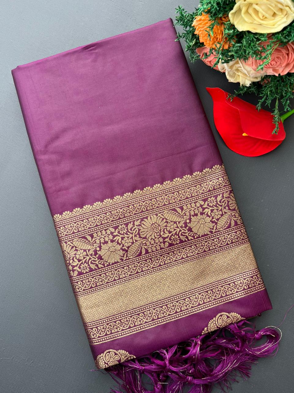 maroon soft banarasi silk saree