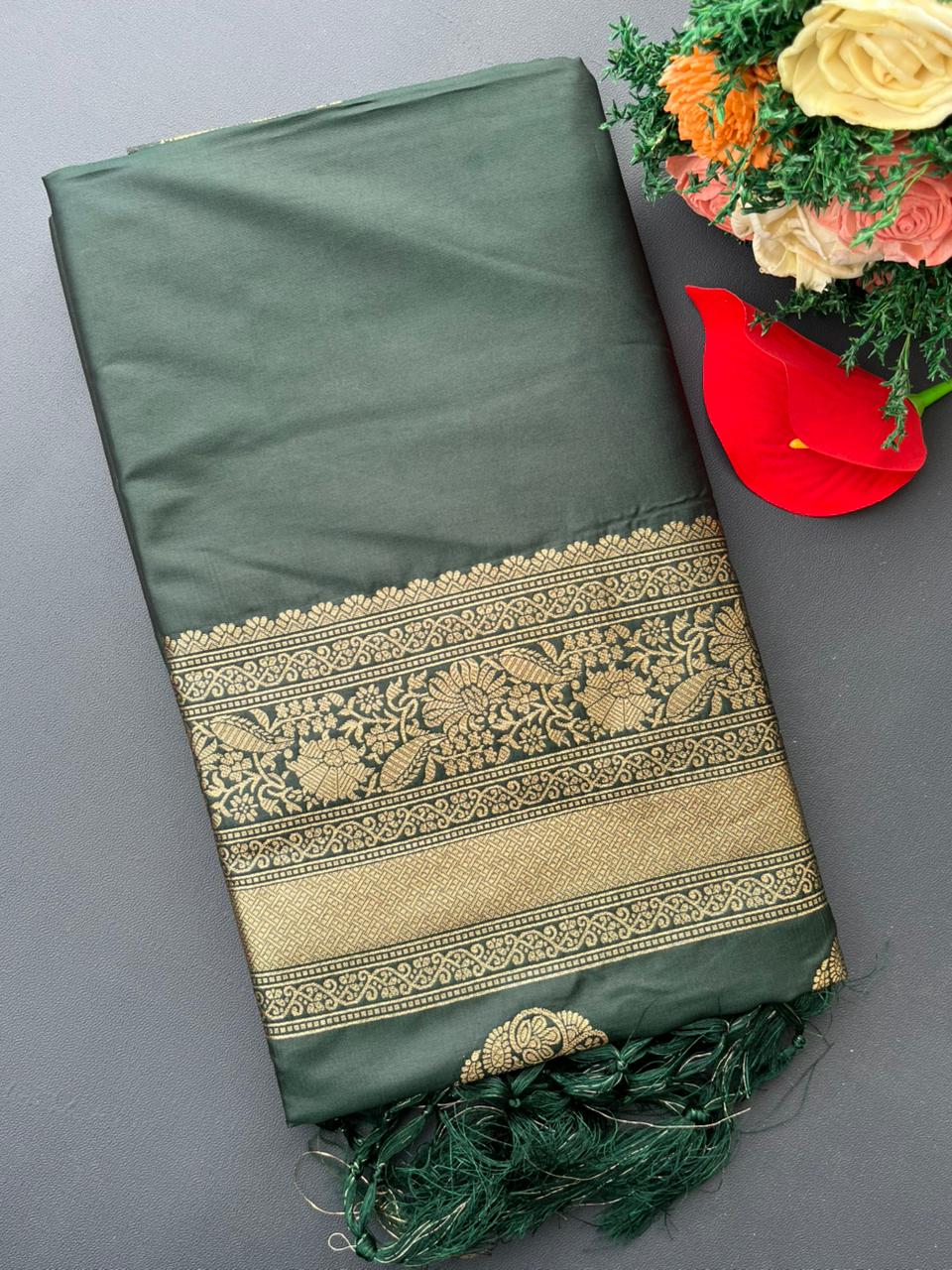 green soft silk banarasi saree