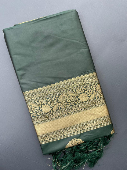 GREEN SOFT SILK BANARASI SAREE