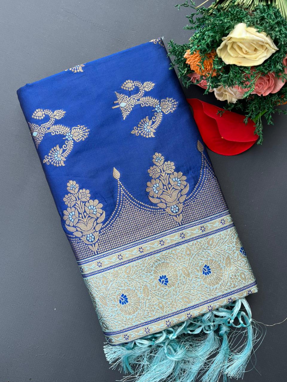 blue & sky soft silk banarasi saree