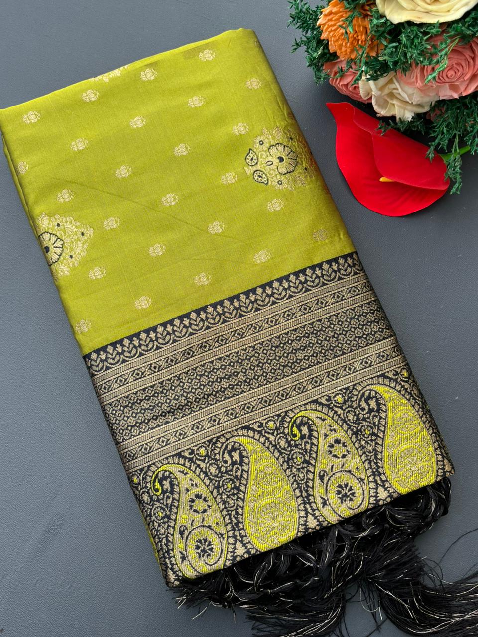 light & black soft silk banarasi saree