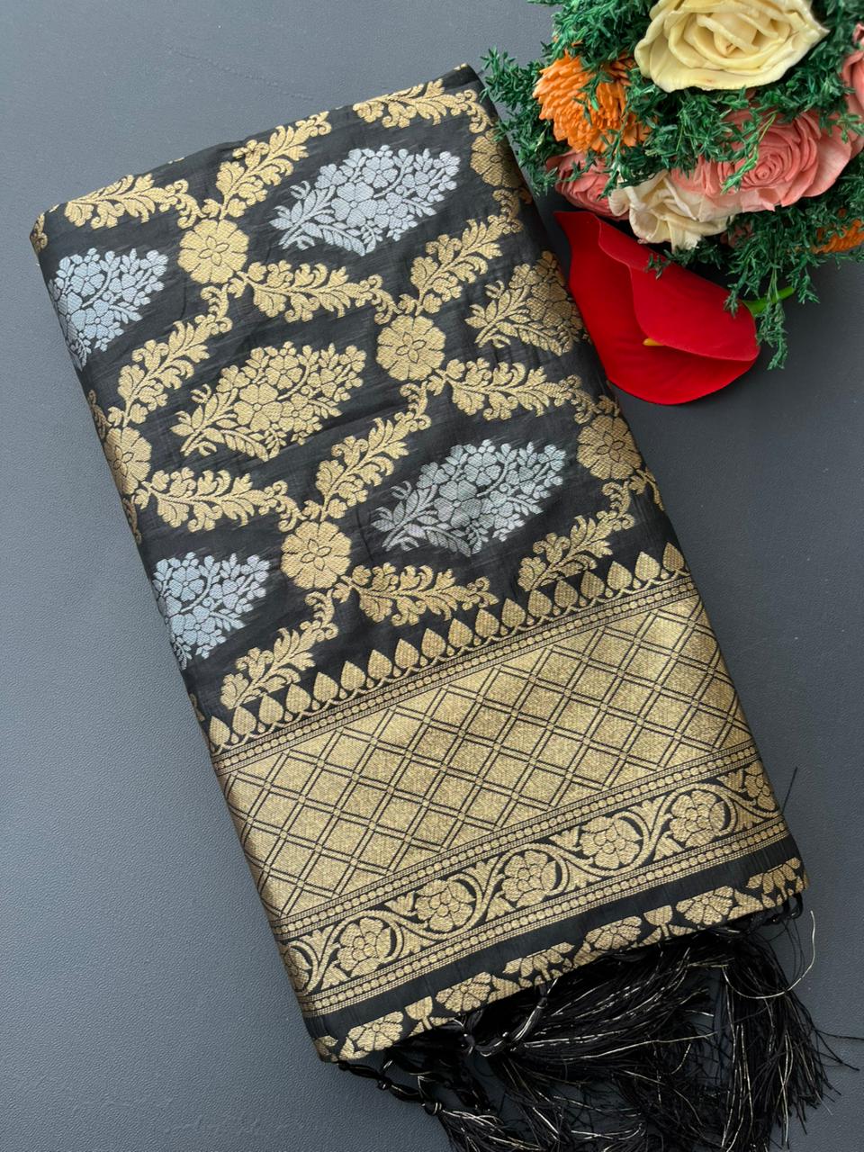 black banarasi silk saree