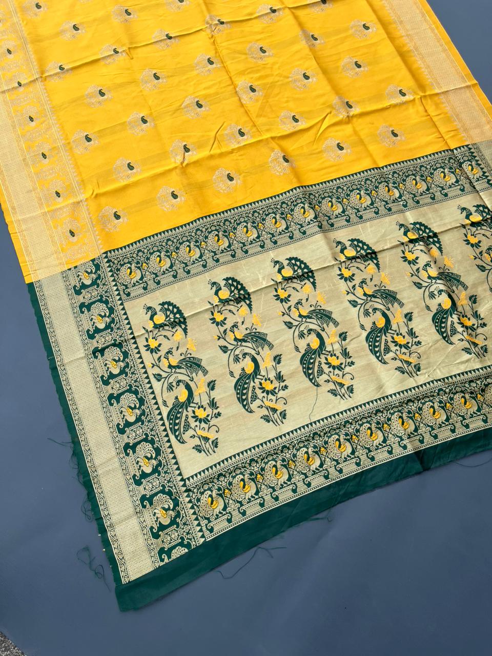 yellow & green  paithani silk saree