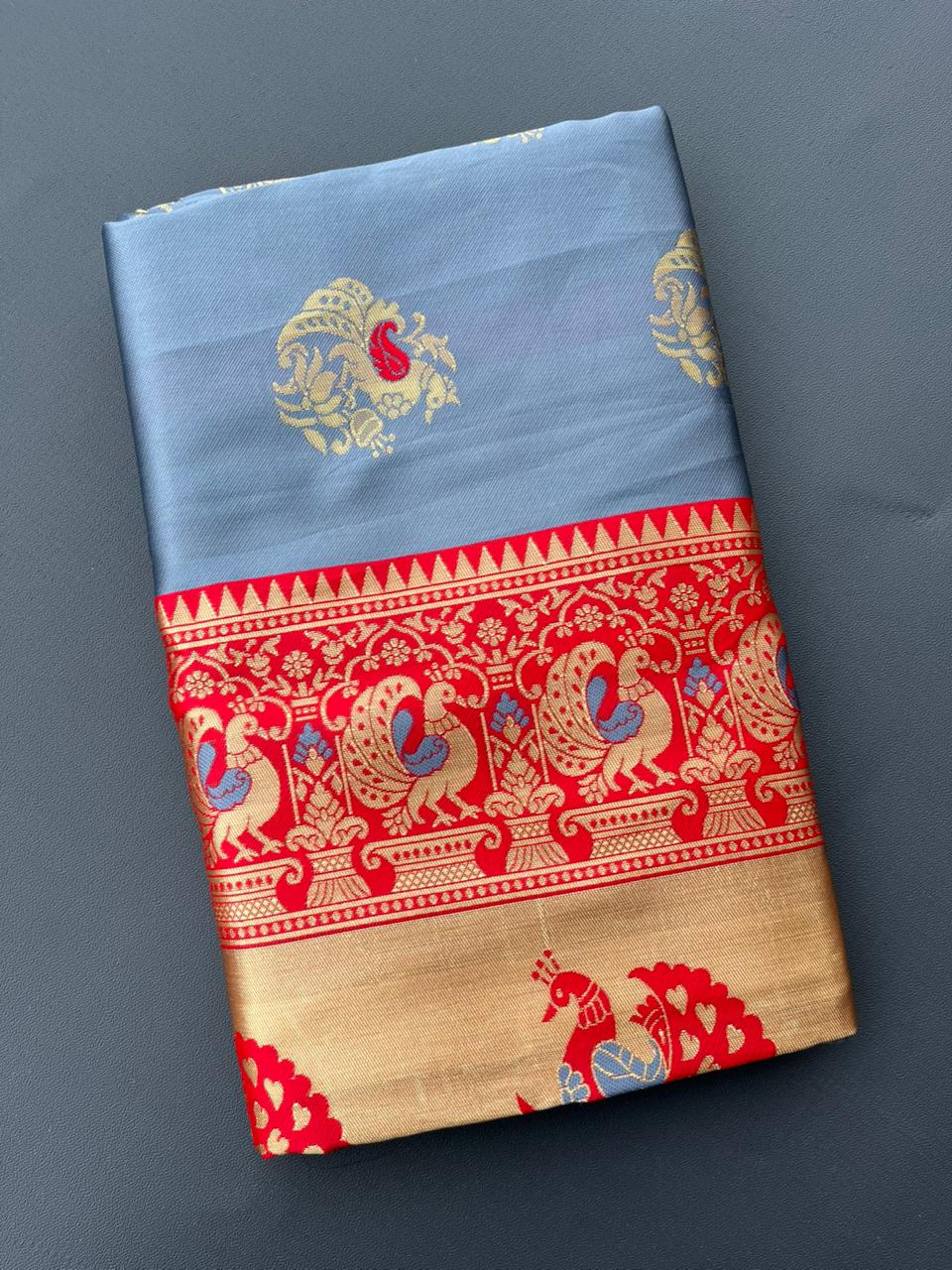 gray paithani silk saree