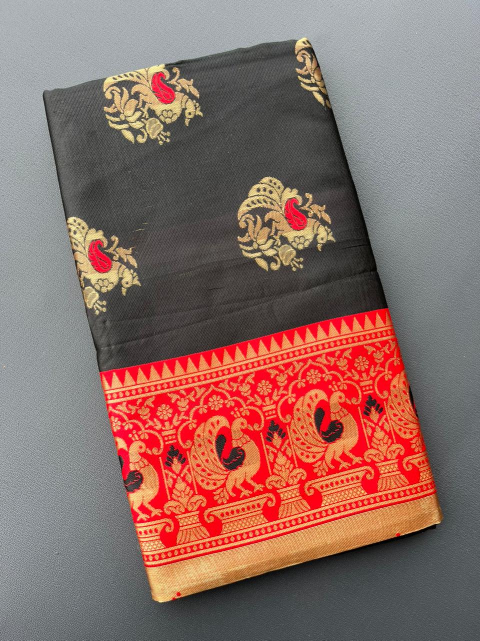black  paithani silk saree