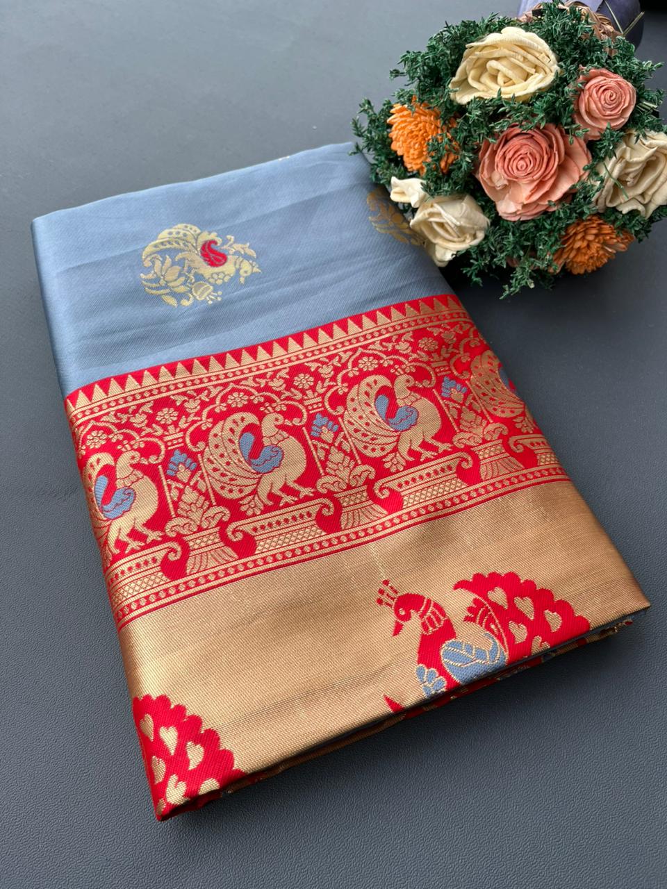 gray paithani silk saree