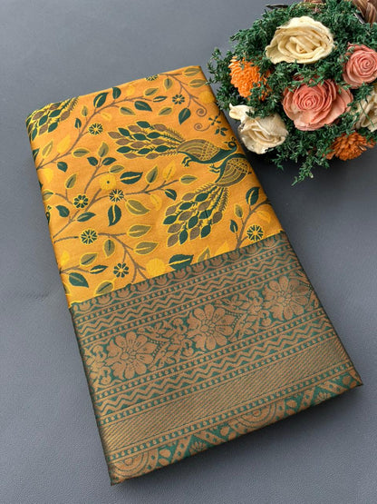 METHI YELLOW SOUTH KANJIVARAM SILK SAREE