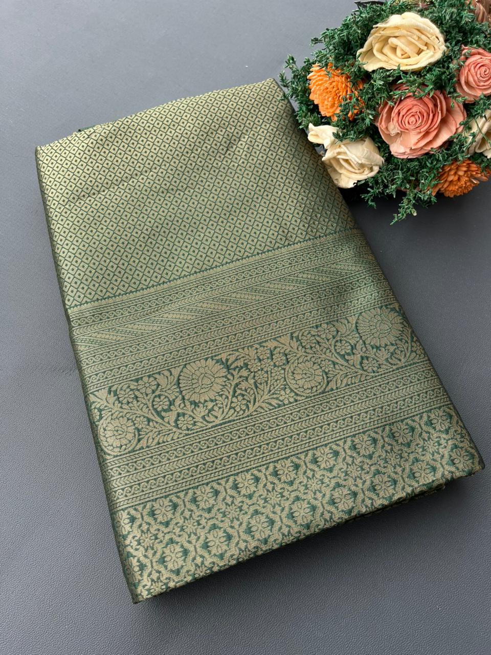 green kanjivaram silk saree