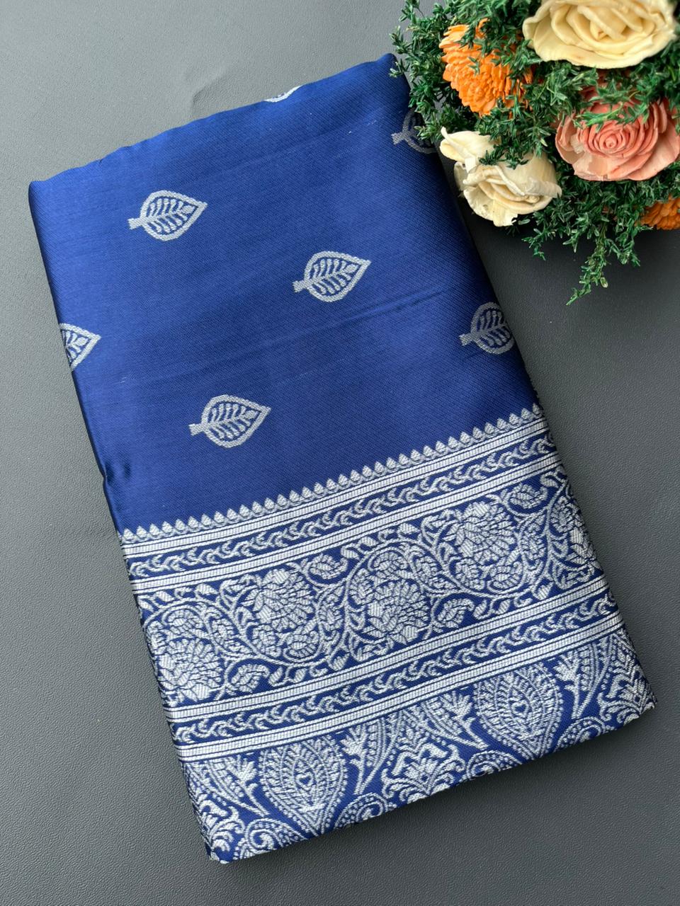 blue lichi silk saree