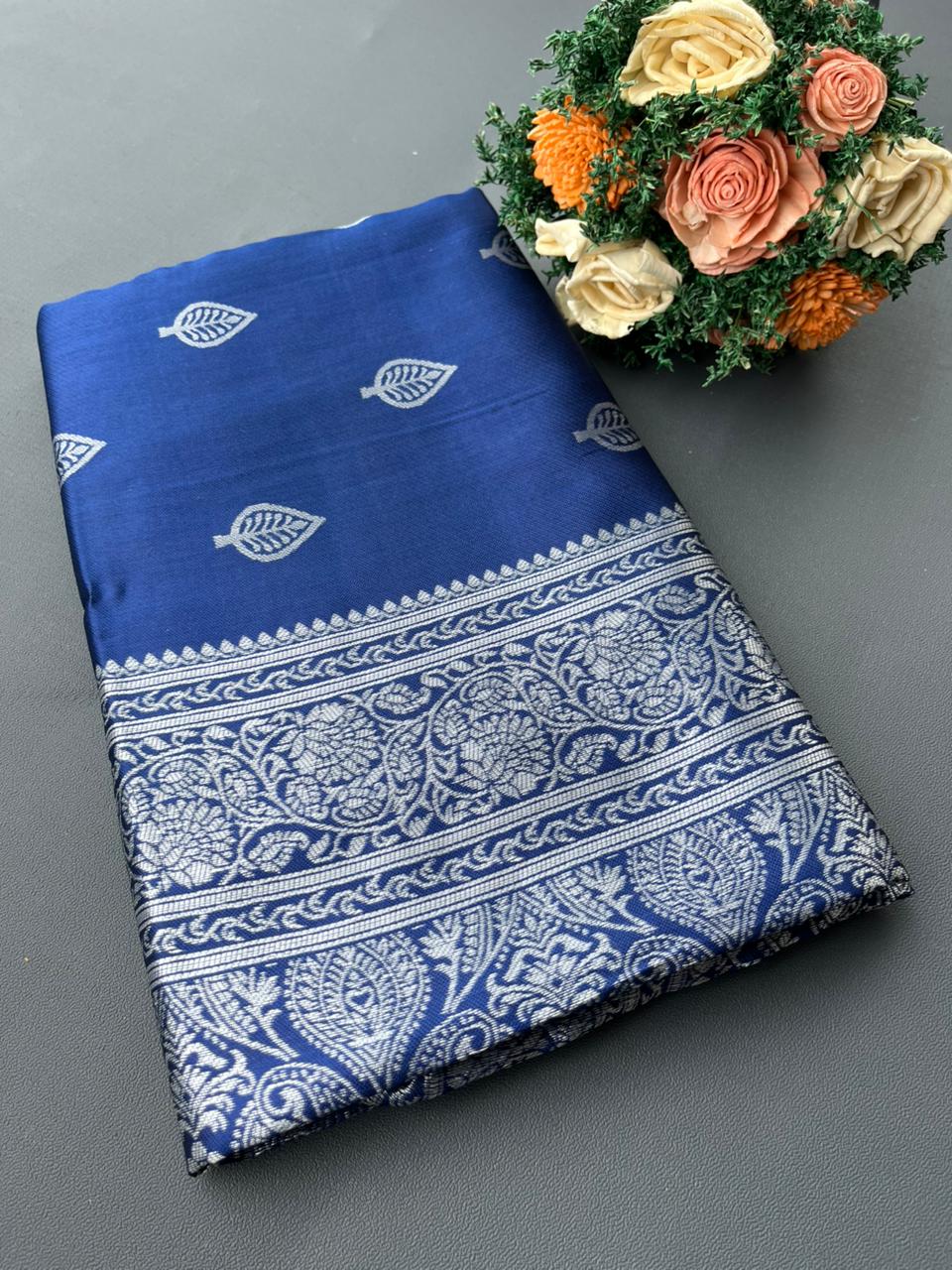 blue lichi silk saree