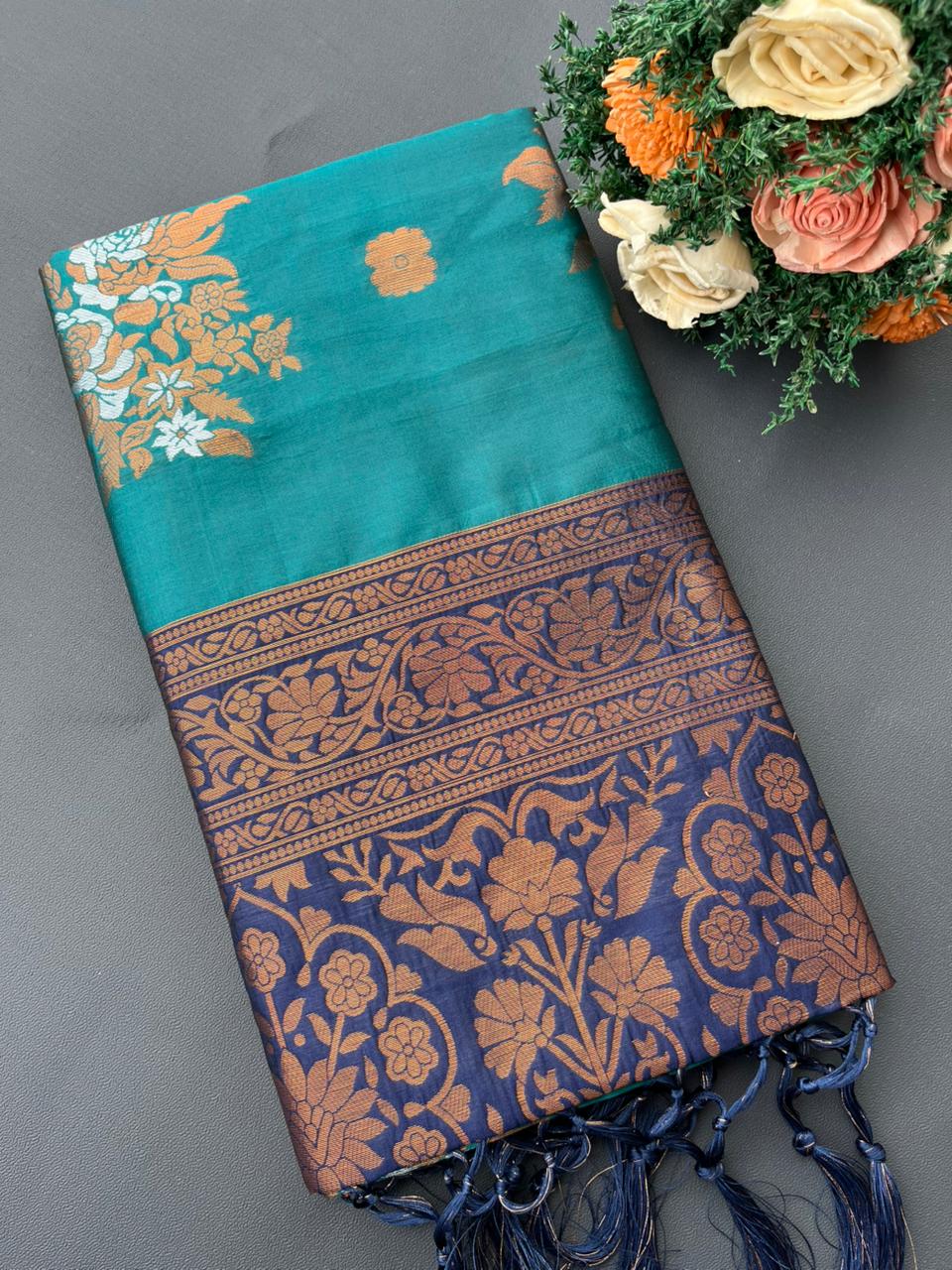 sky blue paithani silk saree