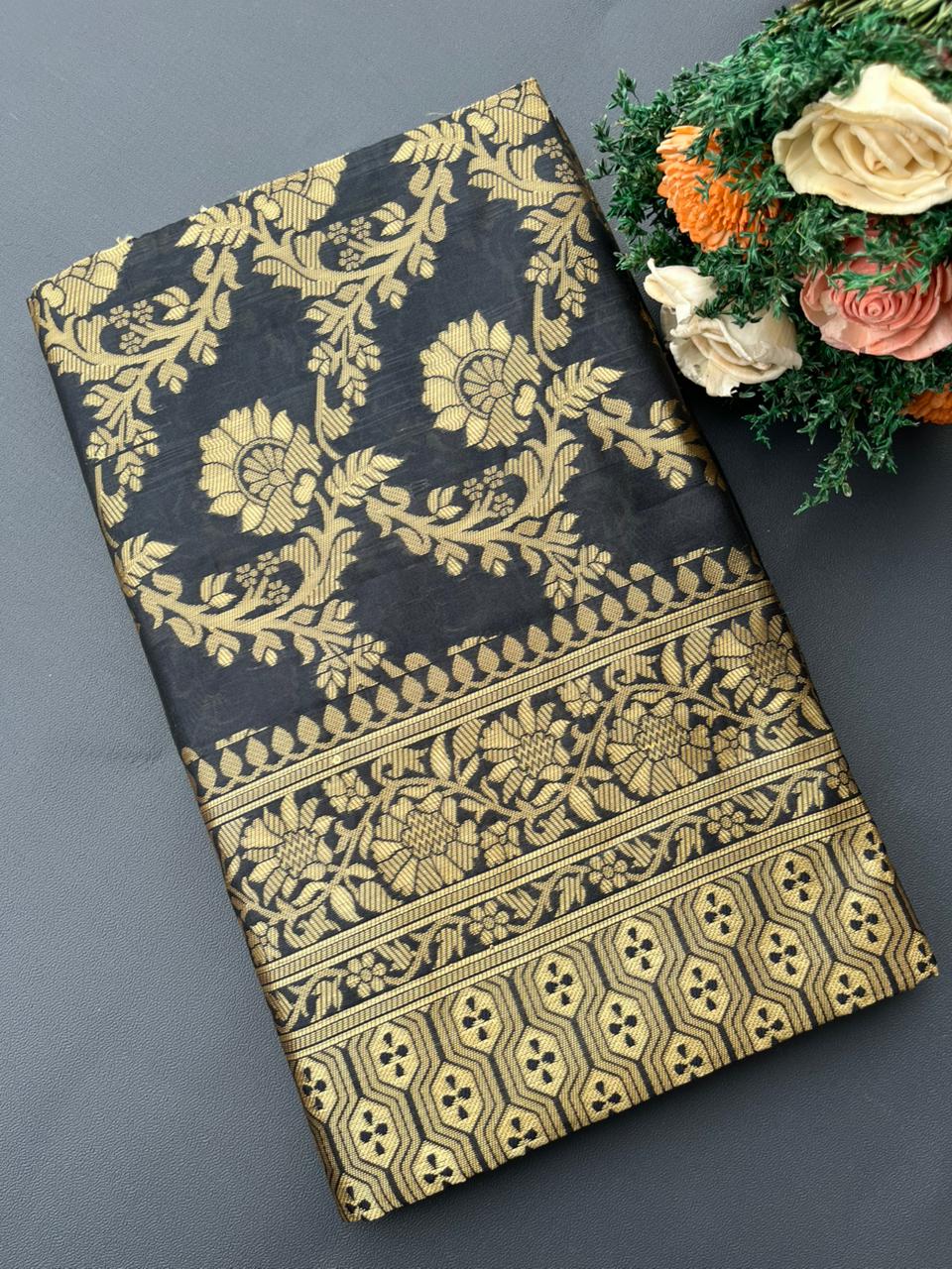 black lichi silk saree
