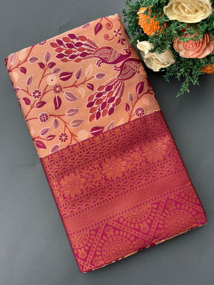 CHIKU SOUTH KANJIVARAM SILK SAREE