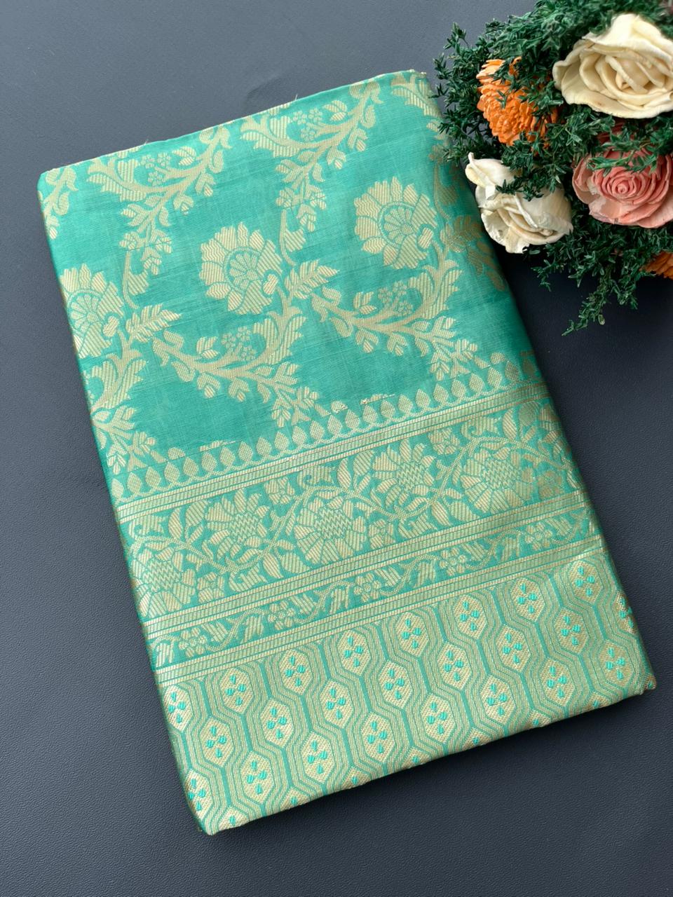 green lichi silk saree