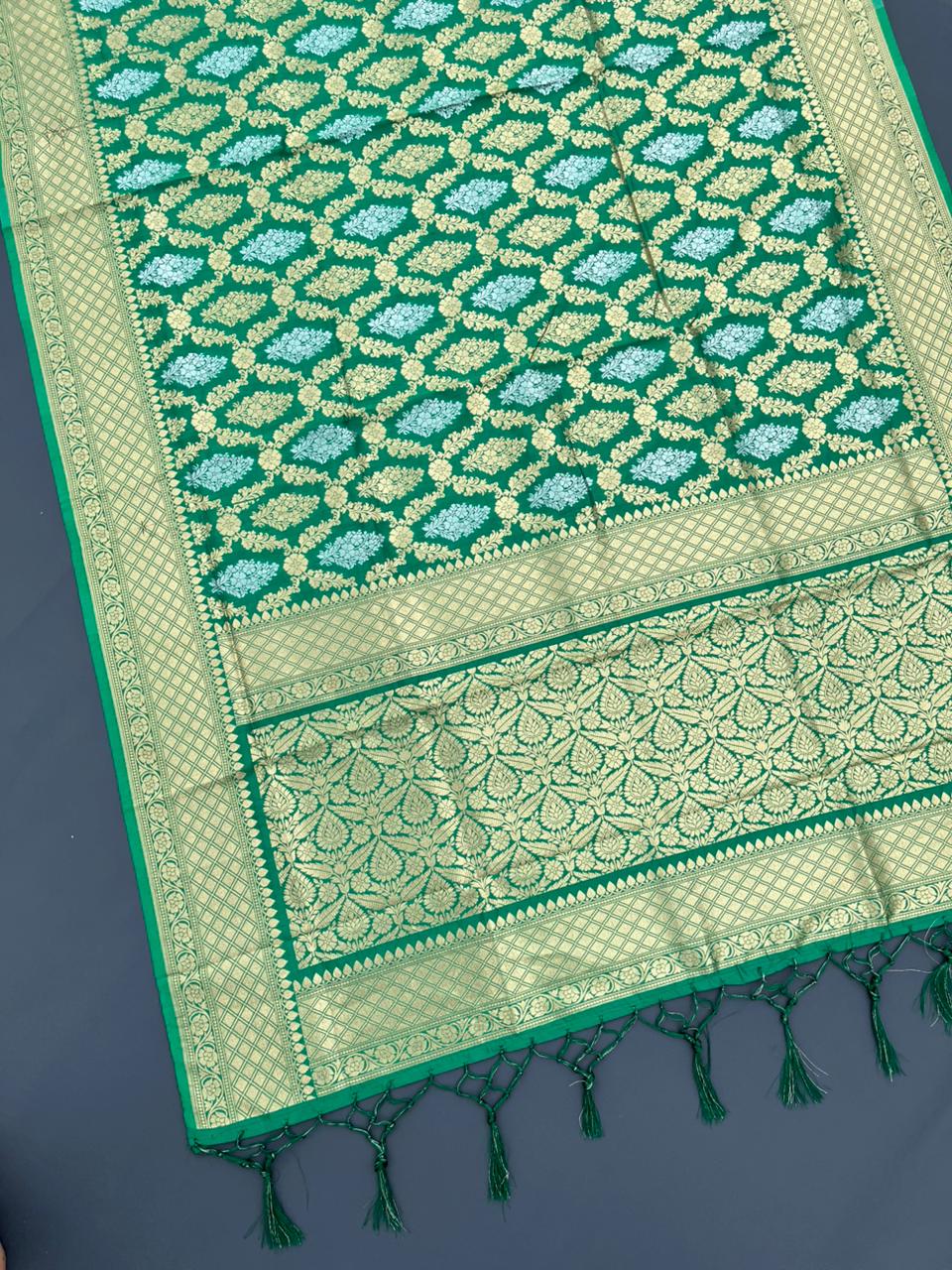 green banarasi silk saree