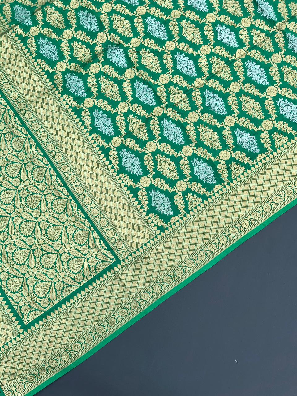 green banarasi silk saree