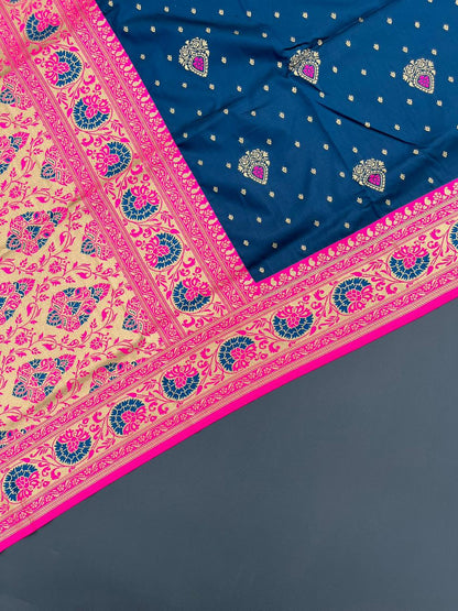 BLUE & PINK SOFT SILK BANARASI SAREE