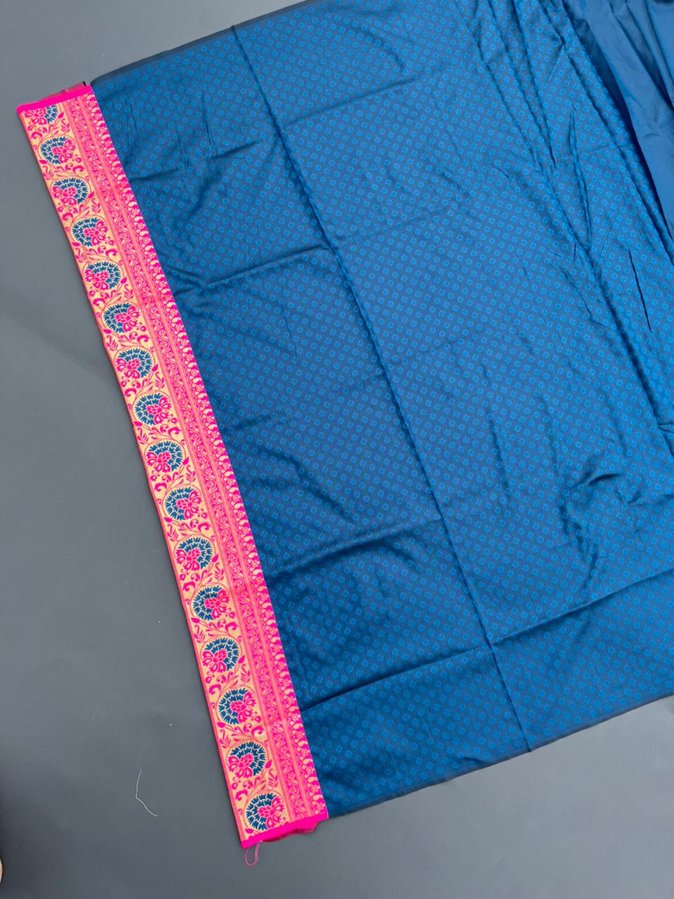 blue & pink soft silk banarasi saree