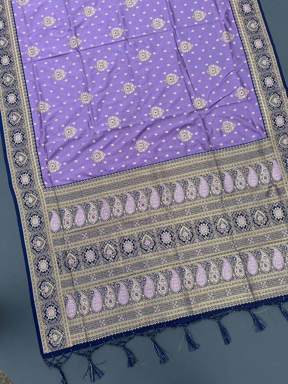 light purple & black soft silk banarasi saree