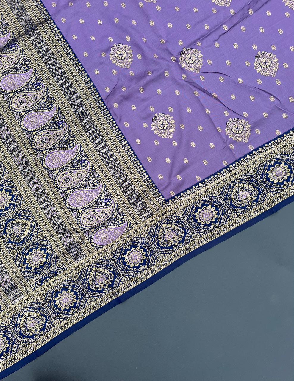 light purple & black soft silk banarasi saree