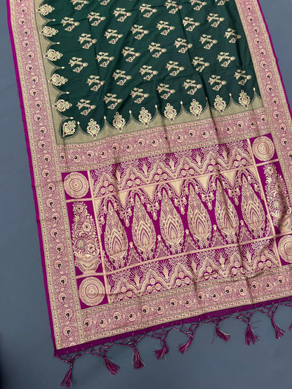 GREEN & PINK SOFT SILK BANARASI SAREE