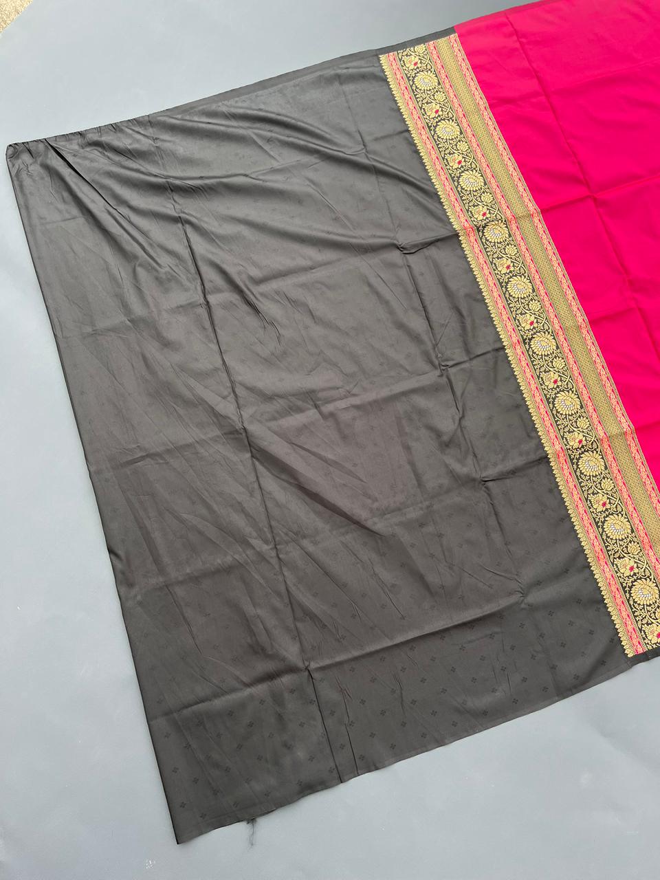 black & pink soft silk banarasi saree