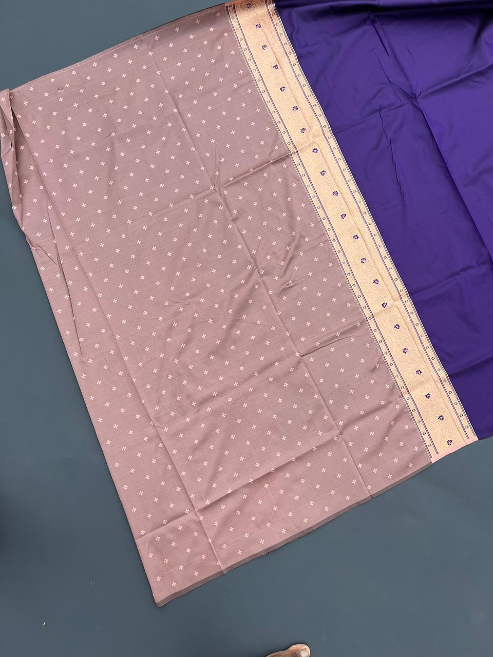 purple & chikku soft silk banarasi saree